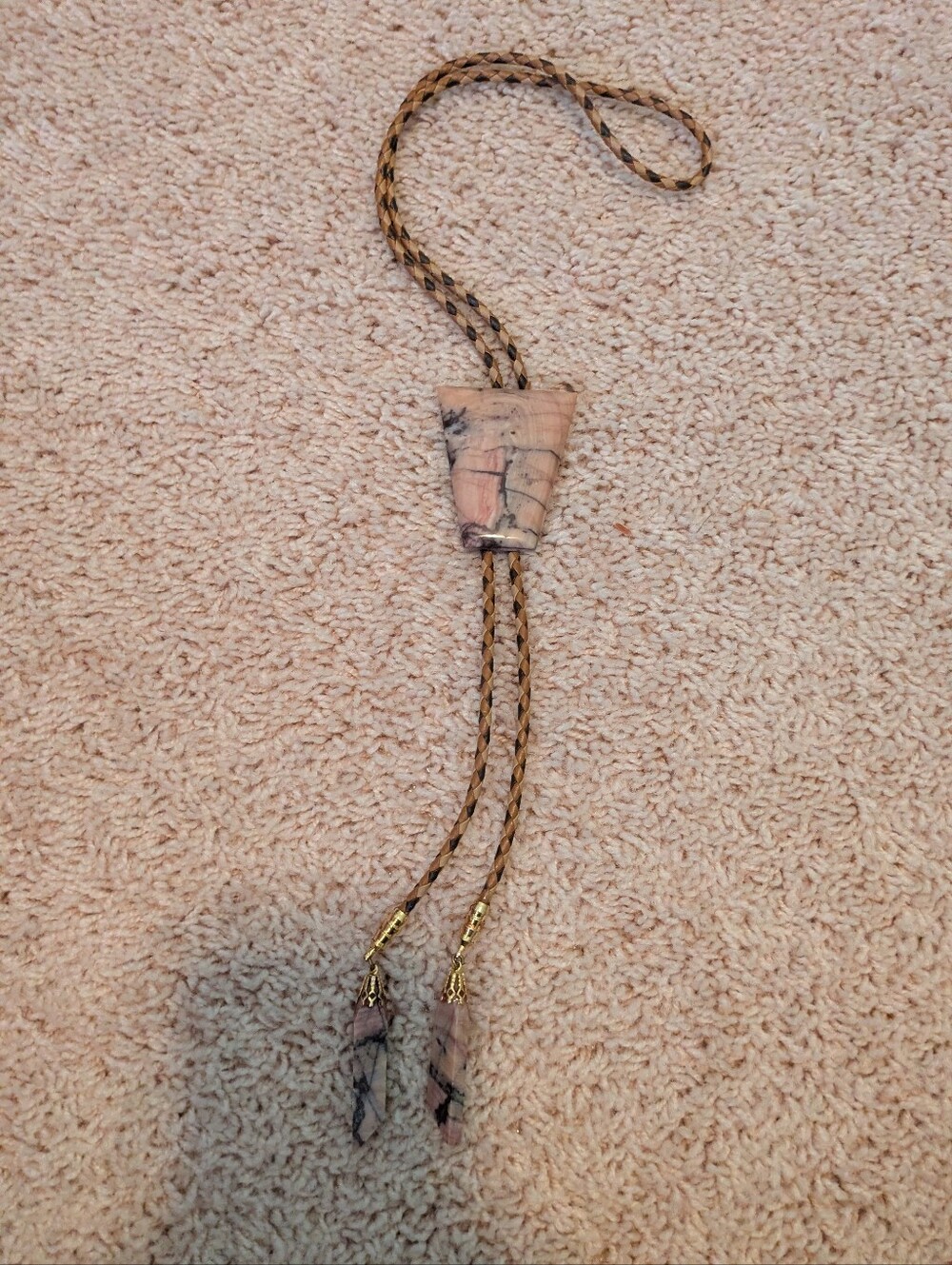 Rhodonite Bolo Tie. Very Nice Condition.